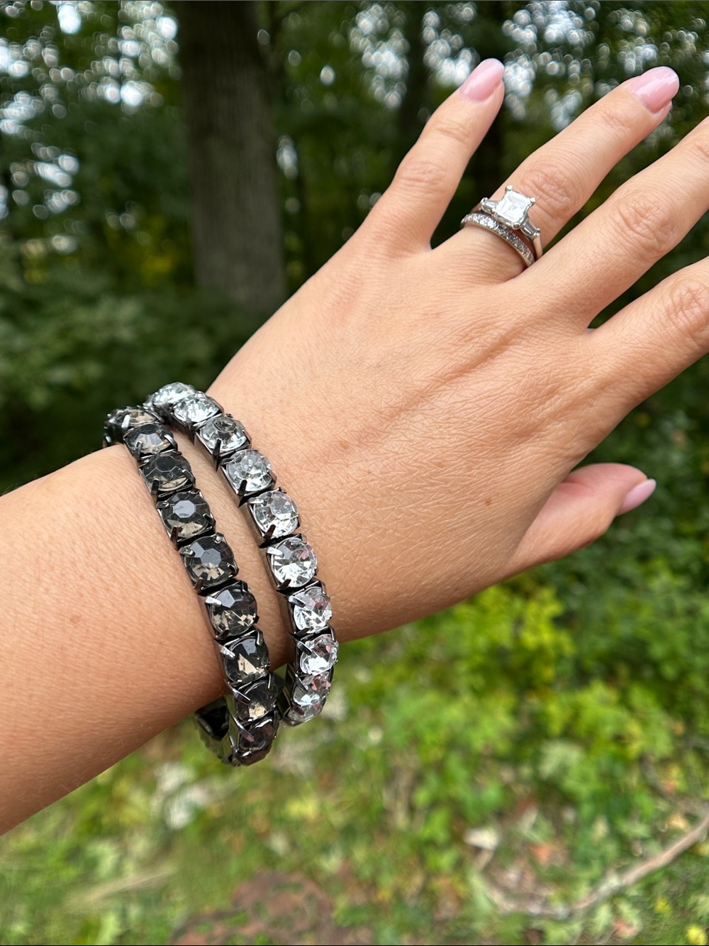 Crystal Tennis Bracelet Set in Black and Clear